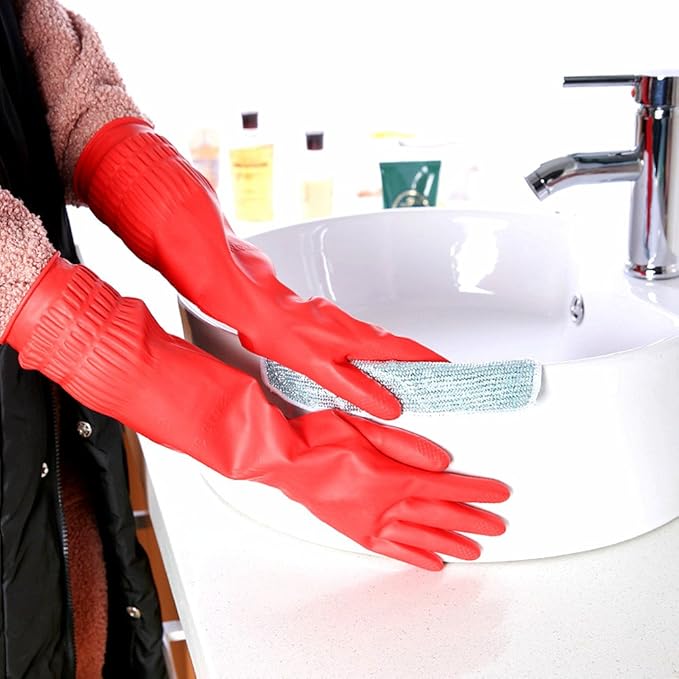 Rubber Cleaning Gloves Kitchen Dishwashing Glove 3-Pairs, Waterproof Reuseable. - Image 5