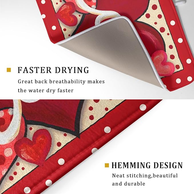 Love Heart Dish Drying Mat 18"x24" Red Dots Microfiber Dish Rack Mat Holiday - Image 3