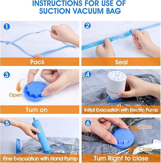AROIC 50 Pack Vacuum Storage Bags, 5 Sizes + 2 Roll-up Space Saver Vacuum - Image 3