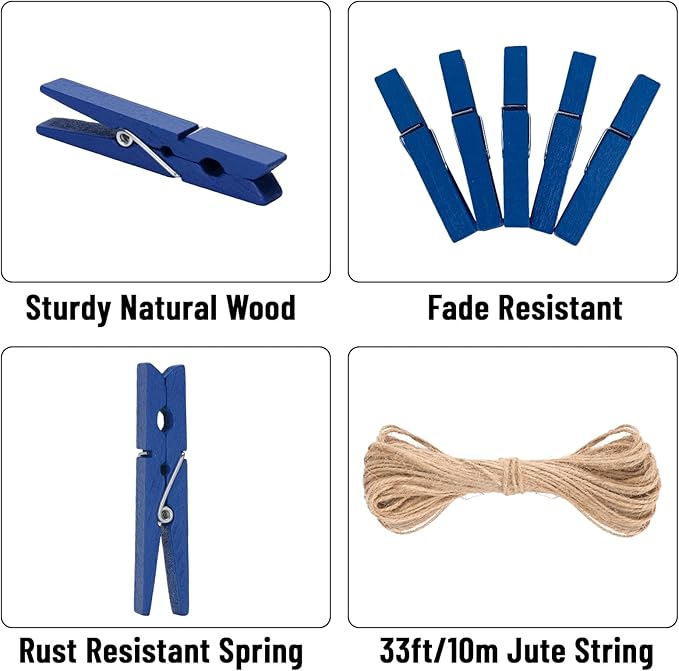 KINGLAKE Blue Clothes Pins Wooden - Image 3