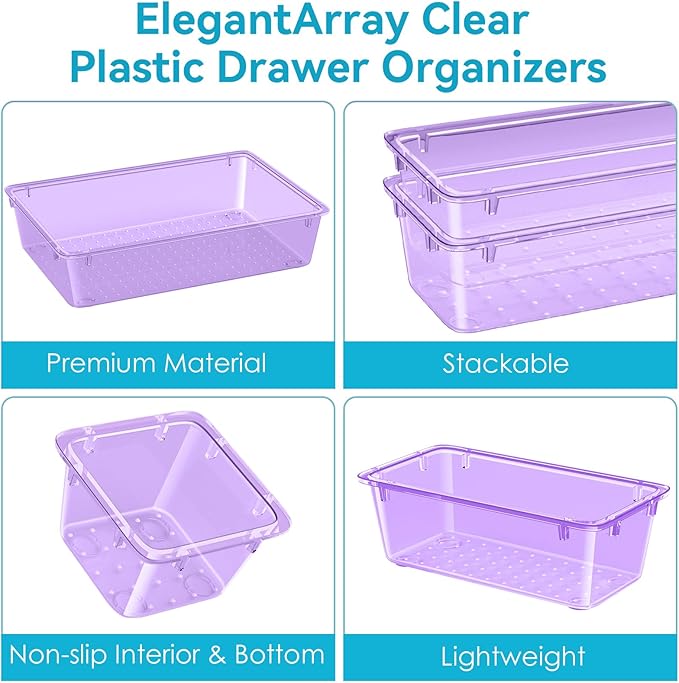 12-Piece Drawer Organizer Set, 4 Sizes Versatile Plastic Vanity Organizer - Image 4