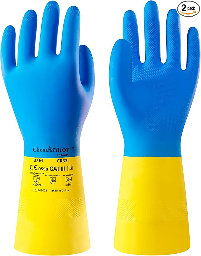 2 Pairs Neoprene and Rubber Blend Heavy-Duty Chemical Gloves, Protective by antools