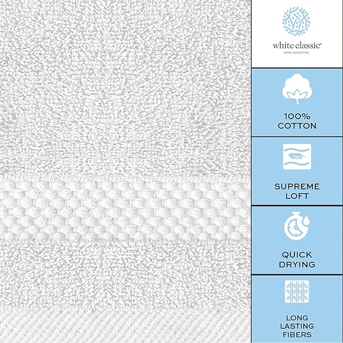 White Classic Luxury Cotton Washcloths 13x13 Inch - Image 7