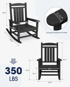 KINGYES HDPE Outdoor Rocking Chair Set of 4, Widened Seat Patio Rocking Chair, Oversized All Weather Patio Rocker, Black - Image 3