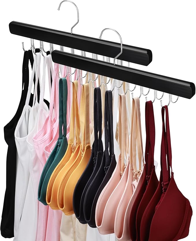 2 Pack Bra Hanger for Closet Organizer, Premium Wooden Tank Top Hangers by NECAMOCU