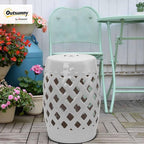 Outsunny 13" x 18" Ceramic Garden Stool with Woven Lattice Design & Glazed Strong Materials Decorative Outdoor Stool, White - Image 2