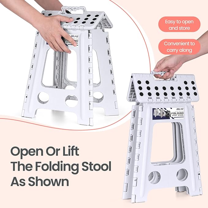 Delxo 16 Inch Folding Step Stool, White Step Stools for Kids Foldable,Portable Collapsible Step Stool with Handle, Folding Stool for Kitchen Bathroom,Bedroom,Garden - Image 5