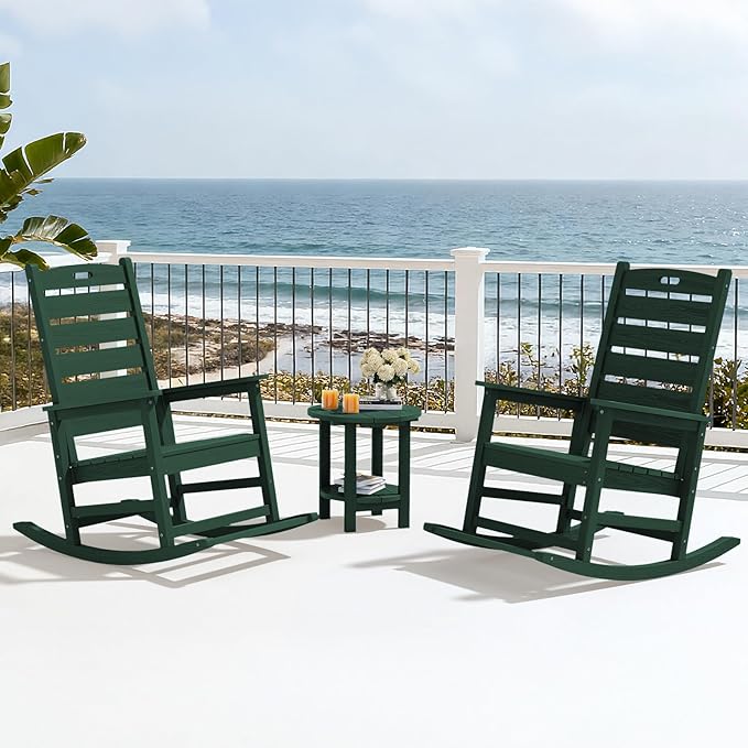SERWALL Outdoor Rocking Chair Set of 4, Oversized HDPE Patio Rocking Chair with Footrest for Adults, All Weather Porch Rocker for Deck Patio Balcony, Green - Image 10