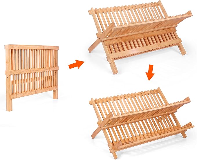 SZUAH Collapsible Bamboo Dish Drying Rack - Image 6