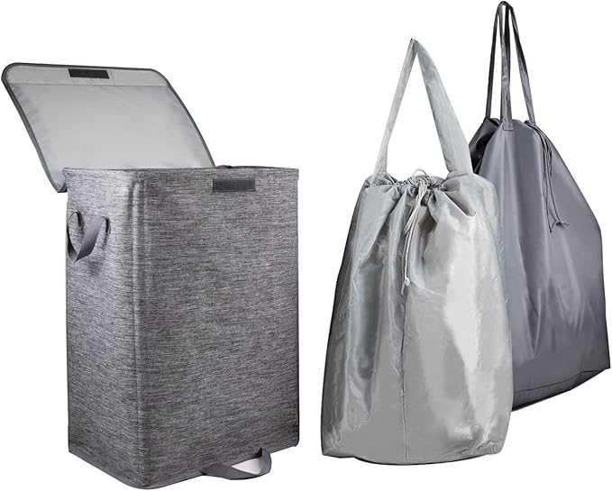 Foldable Laundry Hamper with 2 Removable Drawstring Bags, Portable Laundry by KANCNT