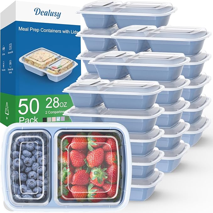 50 Pack 28 oz Meal Prep Containers Reusable by Dealusy