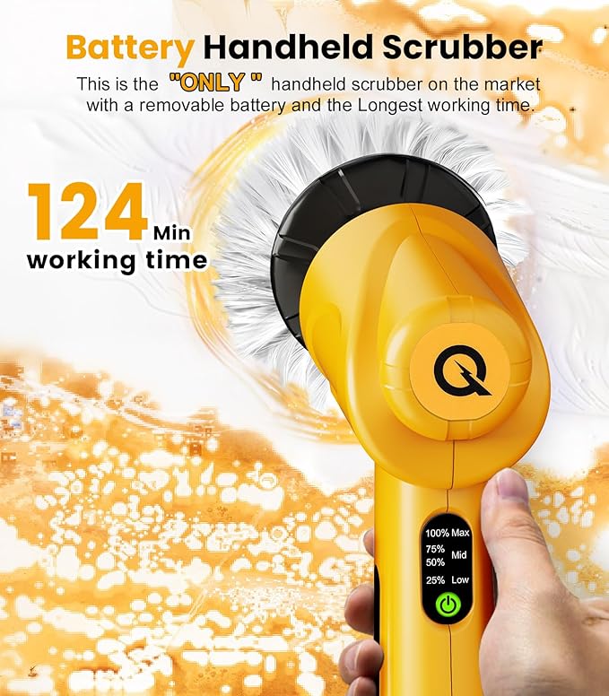 qimedo Battery Electric Spin Scrubber Q4, 800RPM Handheld Scrubber - Image 4