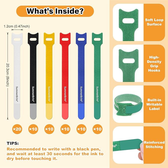 70 Pack Multi-Color Cable Ties 8 Inch - Image 2