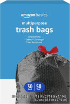 Amazon Basics Flextra Multipurpose Drawstring Trash Bags, 30 Gallon, Tear by AmazonBasics