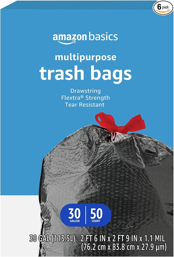 Amazon Basics Flextra Multipurpose Drawstring Trash Bags, 30 Gallon by AmazonBasics