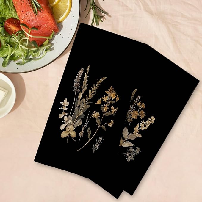 Boho Vintage Botanical Kitchen Towels Set of 2, Rustic Elegant Floral Dish Tea - Image 4