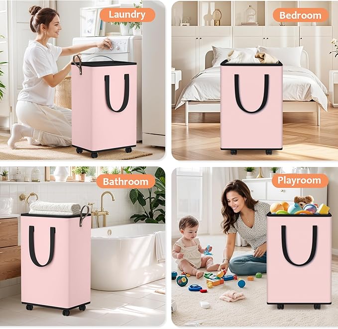 Laundry Basket with Wheels, Collapsible Laundry Baskets, Laundry Hamper with - Image 6