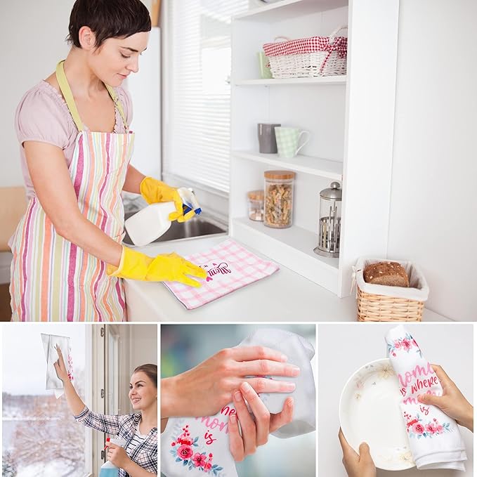 R HORSE 5Pcs Best Mom Kitchen Dish Towel Set Mother Pink Floral Absorbent - Image 6