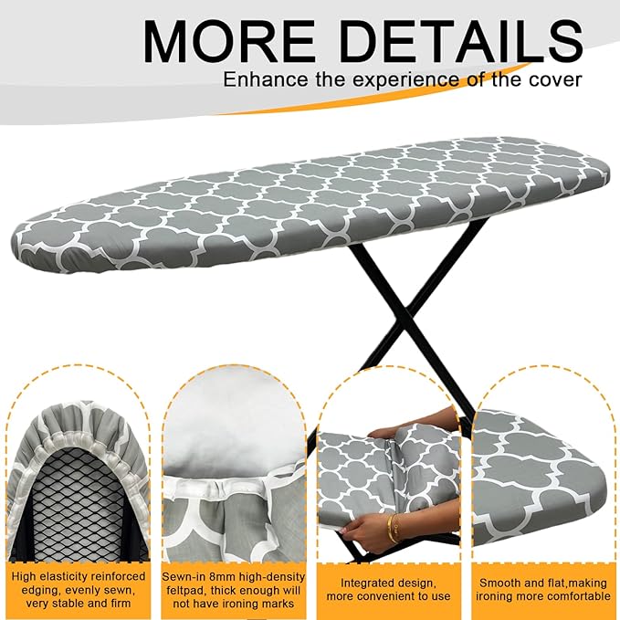 Ironing Board Cover and Pad, Sewn-in Thick Feltpads, Elastic Edge, Fits - Image 3