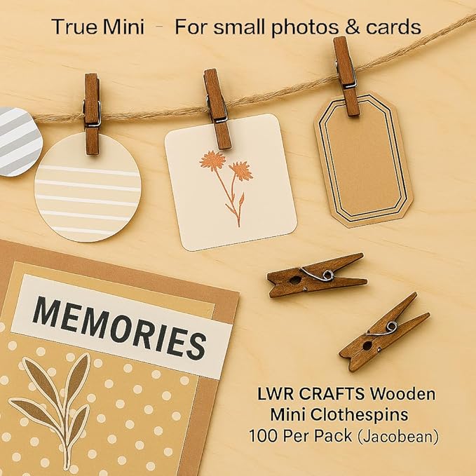 LWR CRAFTS Wooden Mini Clothespins 100 Per Pack 1" 2.5cm - Image 7