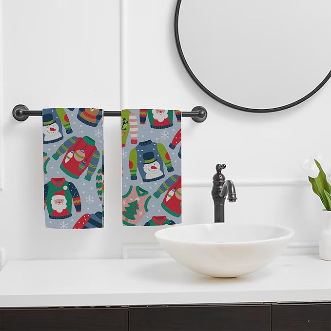 Christmas Ugly Sweater Hand Towel Set of 2, Childish Christmas Holiday Sweater - Image 6