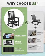 Oversized Outdoor Rocking Chairs Set of 4, High Back Porch Rocker Chair, HDPE All Weather Resistant Rocking Chairs for Patio, 380lbs Weight Capacity, Black - Image 8