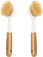 2 Pack Kitchen Dish Brush Bamboo Handle Dish Scrubber Built-in Scraper by Songtaste