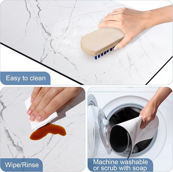 Marble Pattern Dish Drying Mat, Absorbent Coffee Bar Mat - Image 5