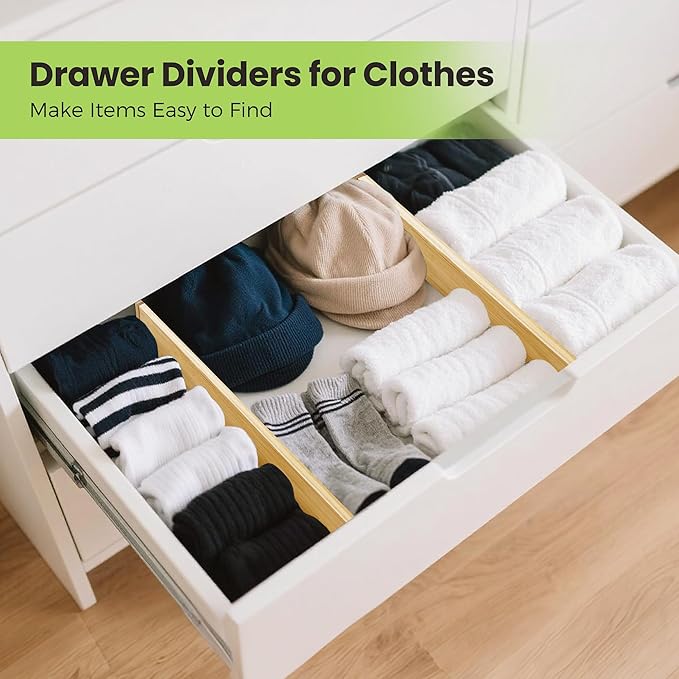 Drawer Divider, Adjustable Bamboo Kitchen Drawer Organizer, Spring Loaded - Image 6