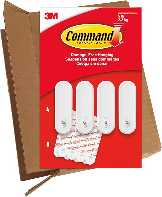 Command Large Wire Hooks, Holds up to 5 lb, 4 Hooks and 8 Strips, Damage-Free by Command