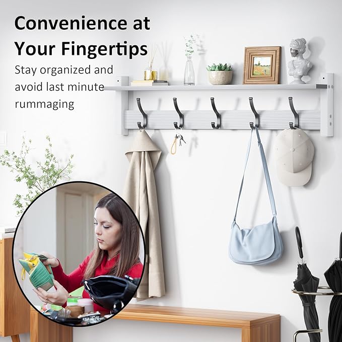 Coat Rack Wall Mount with Shelf, 29 Inch Coat Hanger Walls Mounted, Hat Rack - Image 5