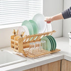Bamboo Dish Drying Rack, 3 Tier Collapsible Wooden Dish Drainer Rack - Image 3