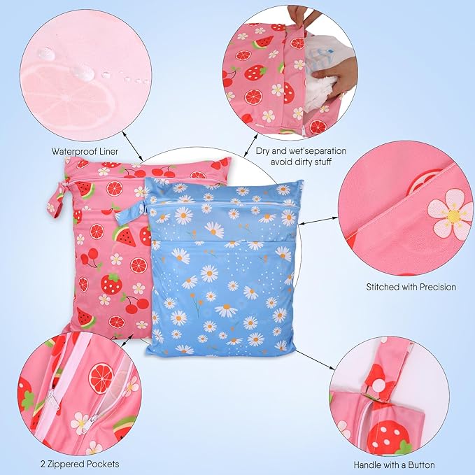 2pcs Travel Waterproof Laundry Bag, Cloth Diaper Wet Dry Bags - Image 2