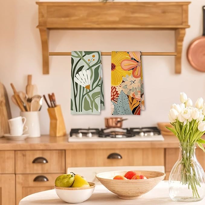 Abstract Boho Floral Kitchen Towels, Colorful Modern Abstract Flower Dish Tea - Image 2