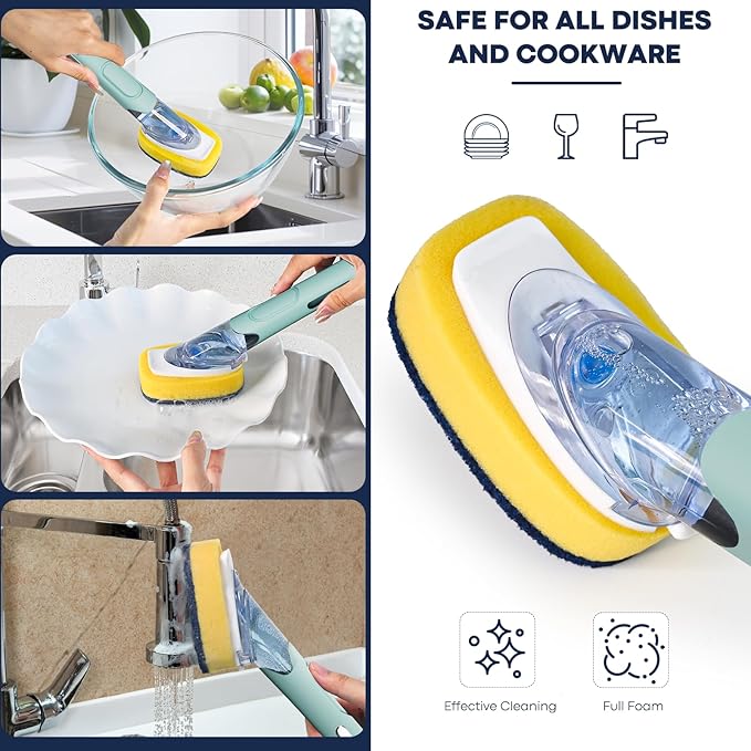 Dish Brush with Soap Dispenser Storage Set with 2 PCS Brush Refills & Holder - Image 6