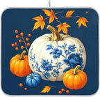 Pumpkin Porcelain Blue White Dish Drying Mat by Wamika