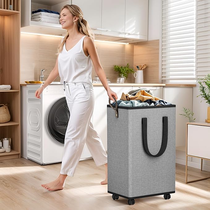 Laundry Basket with Wheels, Collapsible Laundry Baskets, Laundry Hamper with - Image 6