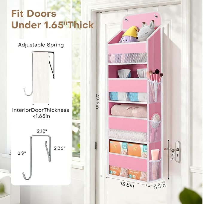 SpaceWhisper Over the Door Organizer, 4 Large Pocket Hanging Storage Organizer - Image 2