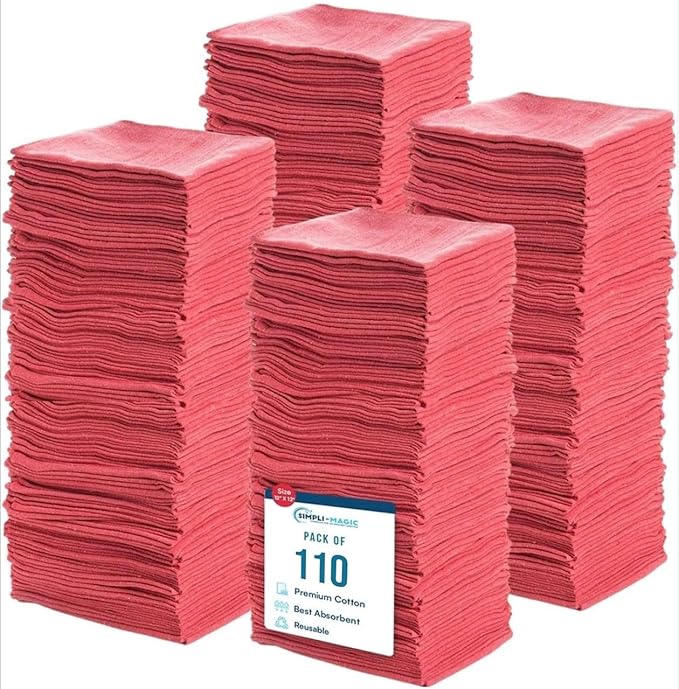 Simpli-Magic Cotton Shop Towels 14"x12" – Reusable Cleaning Shop Rags by Simpli-Magic