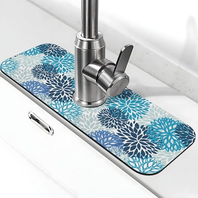 Medallion Dahlia Pinnata Floral Bobo Blue Pink Turquoise Grey Kitchen Sink by WILL+BUDXEG