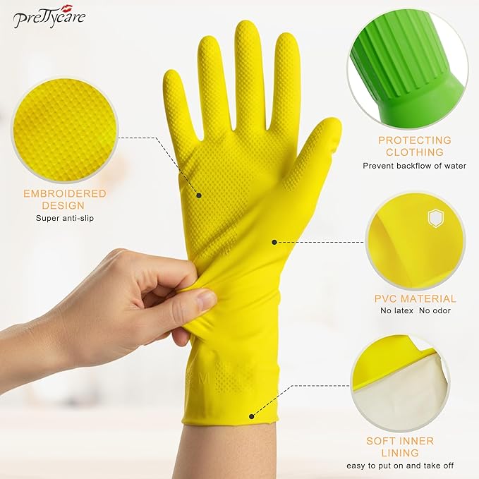 PrettyCare 2 Pairs Rubber Cleaning Gloves long & short - Image 2