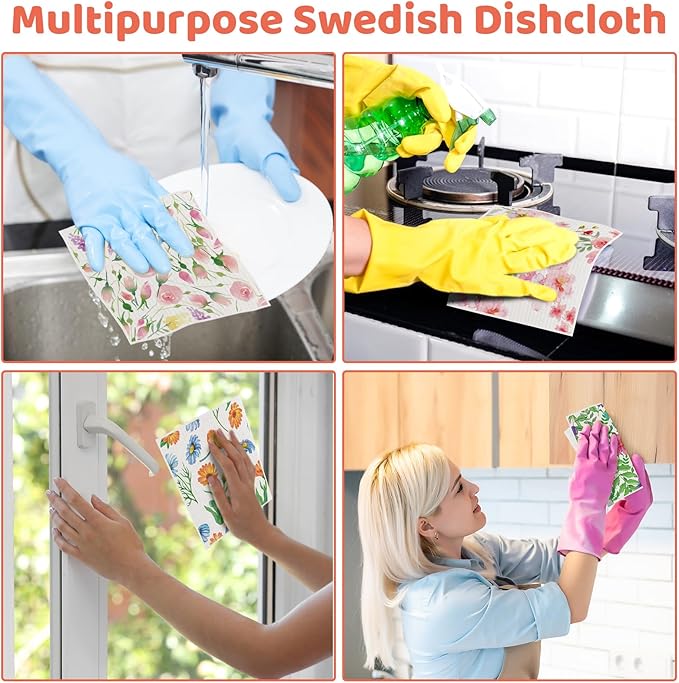 6 Pack Swedish Dishcloths for Kitchen, Swedish Rag Absorbent Spring Floral Dish - Image 7