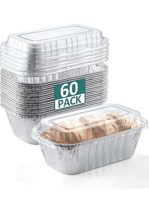 60 Pack 6x3.5x2 Disposable Aluminum Loaf Pans by NEEBAKE