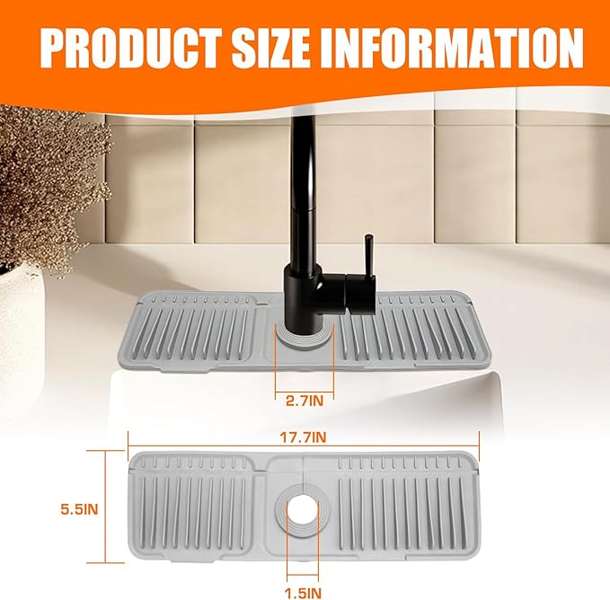 17.7" Gray Button Style Faucet Drip Catcher – Silicone Faucet Mat - Image 2