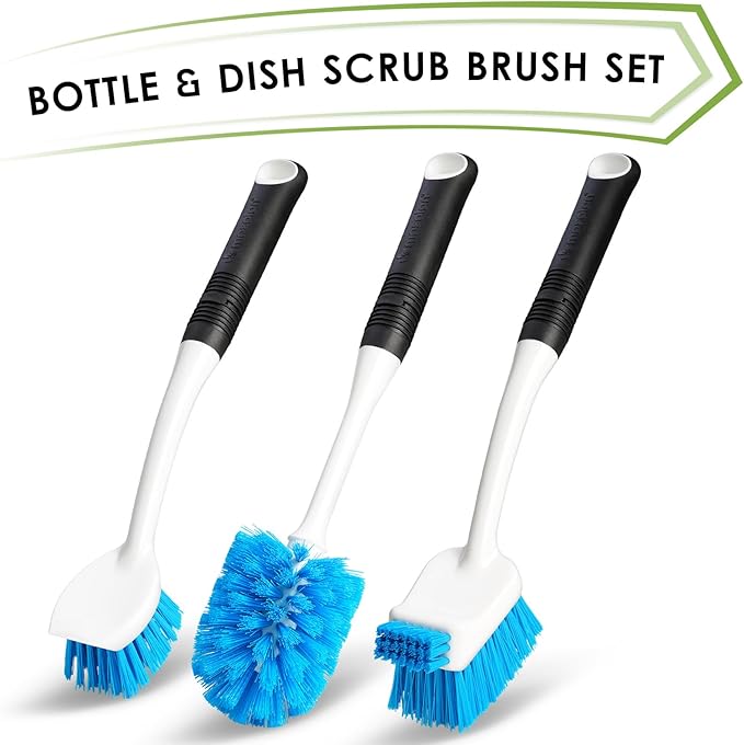 Dish Brush Set of 3 with Water Bottle Brush, Dish Scrub Brush and Scrubber Brush - Image 3