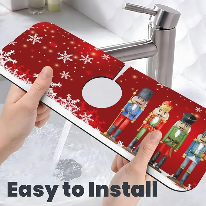 Christmas Snowflake Nutcracker Red 15" X 5.5" Kitchen Sink Splash Guard Faucet - Image 6