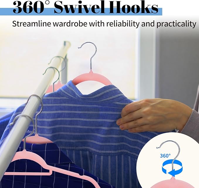 Smartor Pink Velvet Hangers 60 Pack, Space Saving Clothes Hangers - Image 7