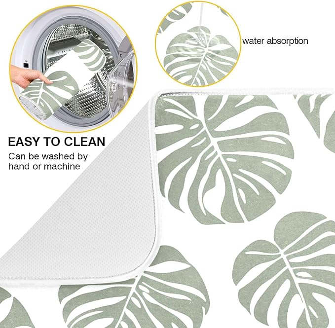 Green Palm Monstera Leaves Dish Drying Mat - Image 2