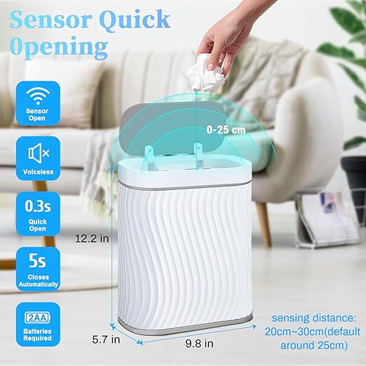 Bathroom Small Trash Can with Automatic Touchless Lid, 2.6 Gallon Smart Garbage - Image 2