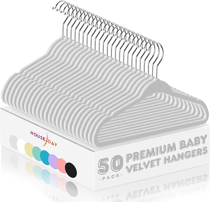 HOUSE DAY 11 Inch Velvet Baby Hangers 50 Pack Grey, Premium Kids Hangers by HOUSEDAY
